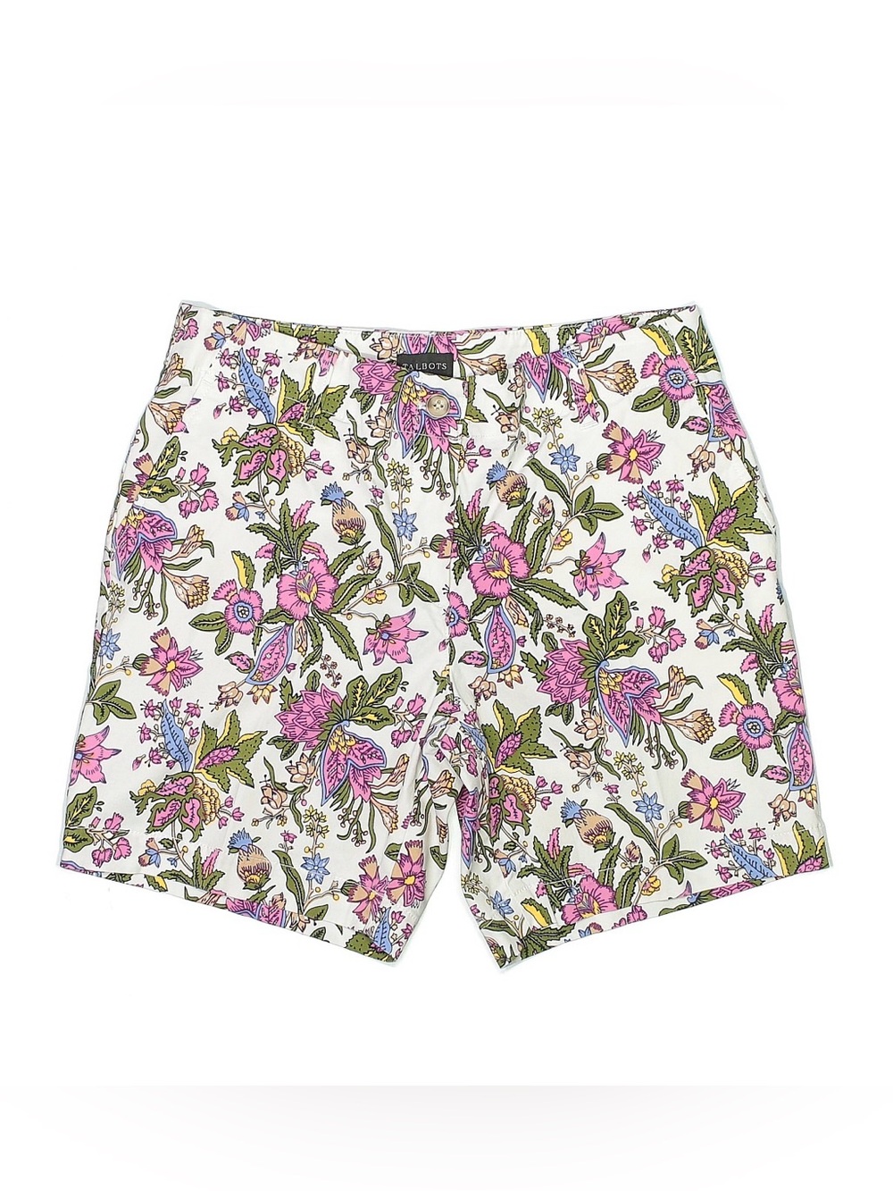 Talbots White Floral-Print  Flat Front Shorts